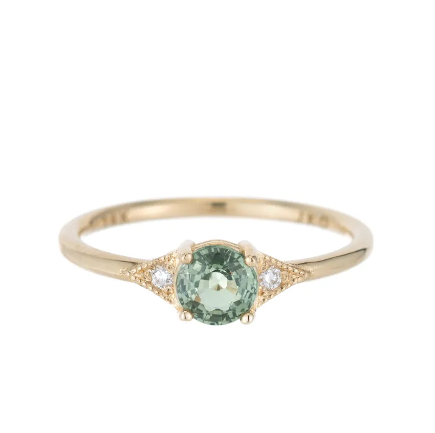 Round Green Sapphire Deco Ring