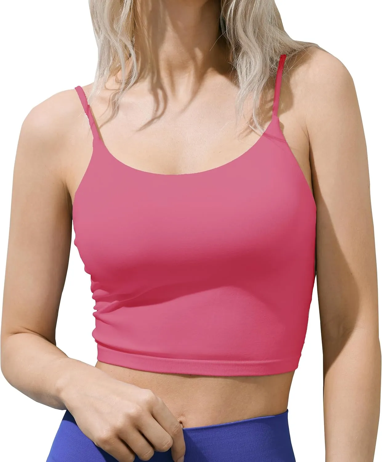 SIXIM Seamless Camisole Tops for Women Built in Bra Women's Spaghetti Strap Tank Tops Padded Double Layer Crop Tops