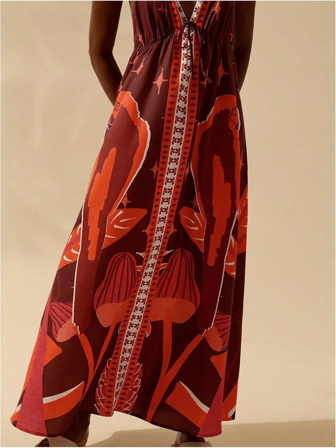 SOLY HUX Women's Boho Floral Print Maxi Dress Halter Backless Flowy Long Vacation Beach Summer Dresses
