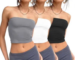 Trendy Queen Womens 3 Pack Tube Tops Crop Going Out Strapless Basic Backless Bandeau Bra Summer Outfits 2025