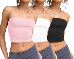 Trendy Queen Womens 3 Pack Tube Tops Crop Going Out Strapless Basic Backless Bandeau Bra Summer Outfits 2025