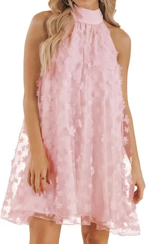 VIMPUNEC 2024 Womens Summer Wedding Guest Formal Dresses Cocktail Halter Swing Dress Cute A Line Mini Homecoming Dress