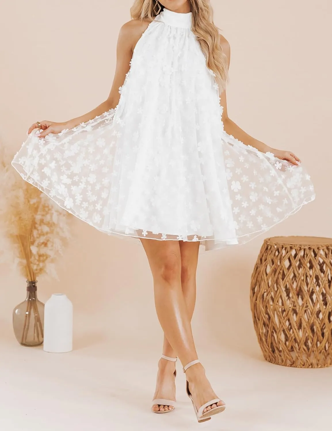 VIMPUNEC 2024 Womens Summer Wedding Guest Formal Dresses Cocktail Halter Swing Dress Cute A Line Mini Homecoming Dress