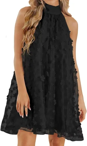 VIMPUNEC 2024 Womens Summer Wedding Guest Formal Dresses Cocktail Halter Swing Dress Cute A Line Mini Homecoming Dress