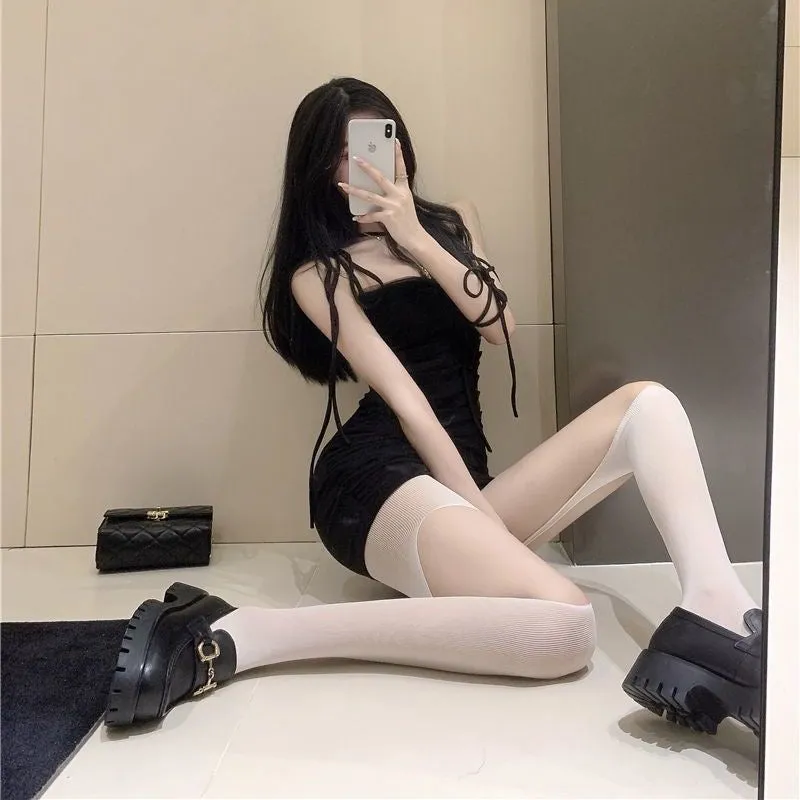 Women Gothic Punk Asymmetrical Ripped Hole Pantyhose Sexy Hollow-Out Suspender Garter Belt Tights See-Through Stockings