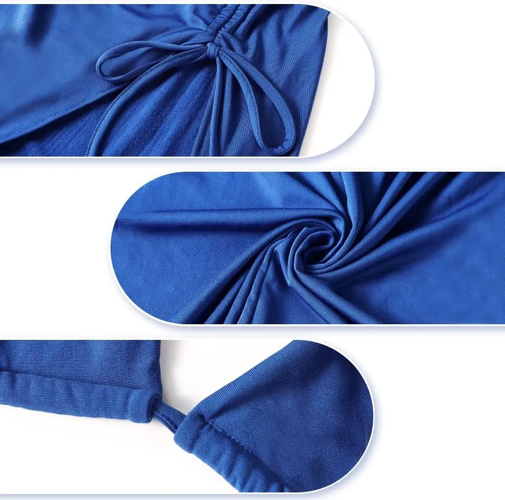 Women Sexy Ruched High Split Bodycon Maxi Dress Sleeveless Hollow Out Halter Party Cocktail Long Dress