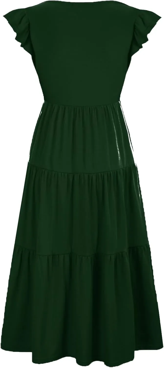 Womens Flutter Short Sleeve Smocked Tiered Nursing Dress for Breastfeeding