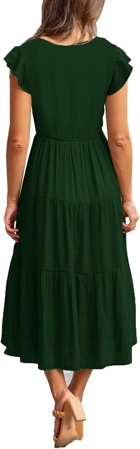 Womens Flutter Short Sleeve Smocked Tiered Nursing Dress for Breastfeeding