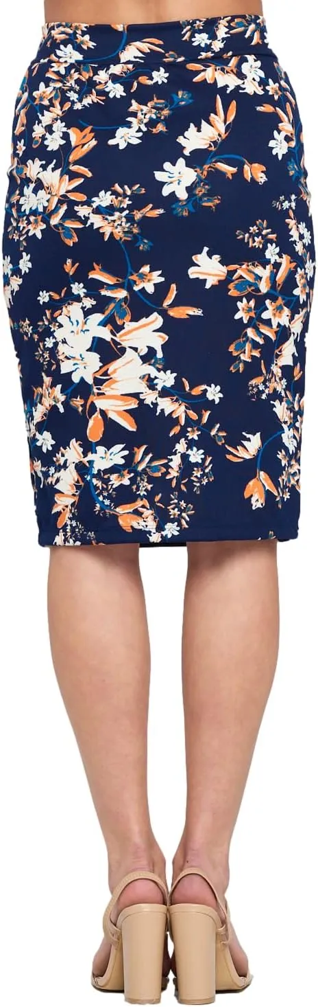 Women's High Waist Knit Stretch Multi Print Office Pencil Skirt (S-3XL) -Made in USA