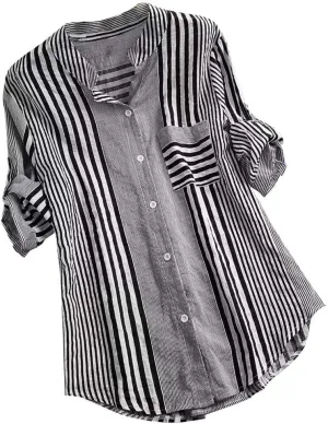 Women's Linen Loose Fit Tshirt Tops Vintage Lace Tie V-Neck Embroidered Tunics Comfy Relaxed Ladies 3/4 Sleeve Blouse
