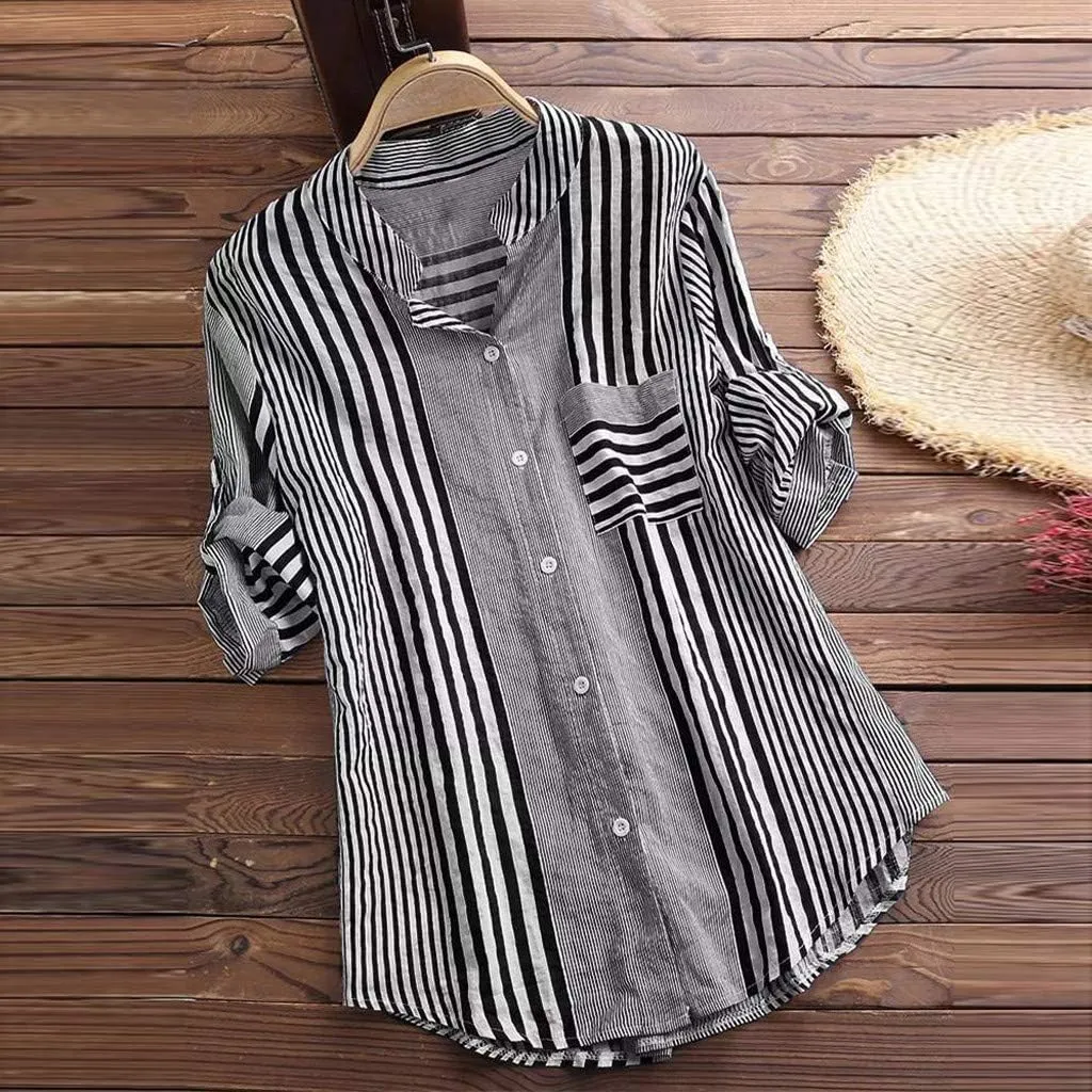 Women's Linen Loose Fit Tshirt Tops Vintage Lace Tie V-Neck Embroidered Tunics Comfy Relaxed Ladies 3/4 Sleeve Blouse
