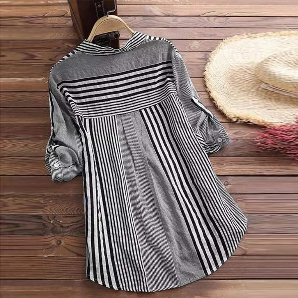 Women's Linen Loose Fit Tshirt Tops Vintage Lace Tie V-Neck Embroidered Tunics Comfy Relaxed Ladies 3/4 Sleeve Blouse
