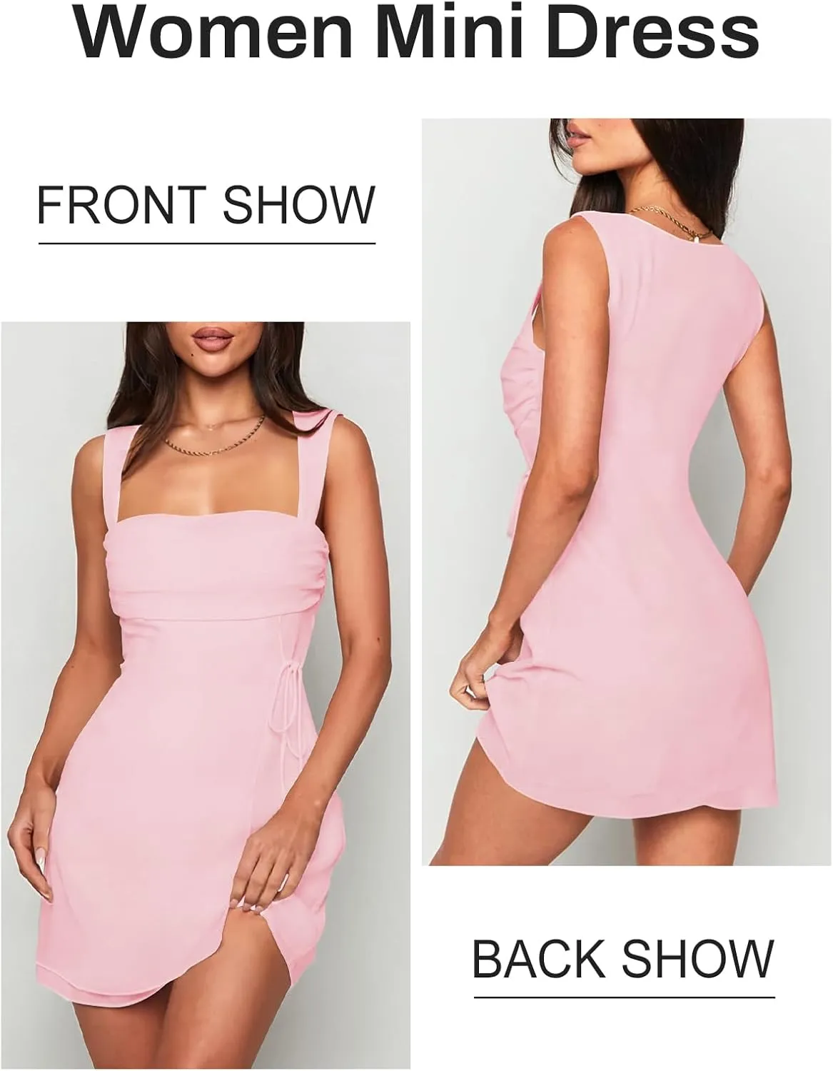 Women's Sexy Ruched Mesh Midi Short Dresses for Women Square Neck Fitted Elegant Club Party Cocktail Dress