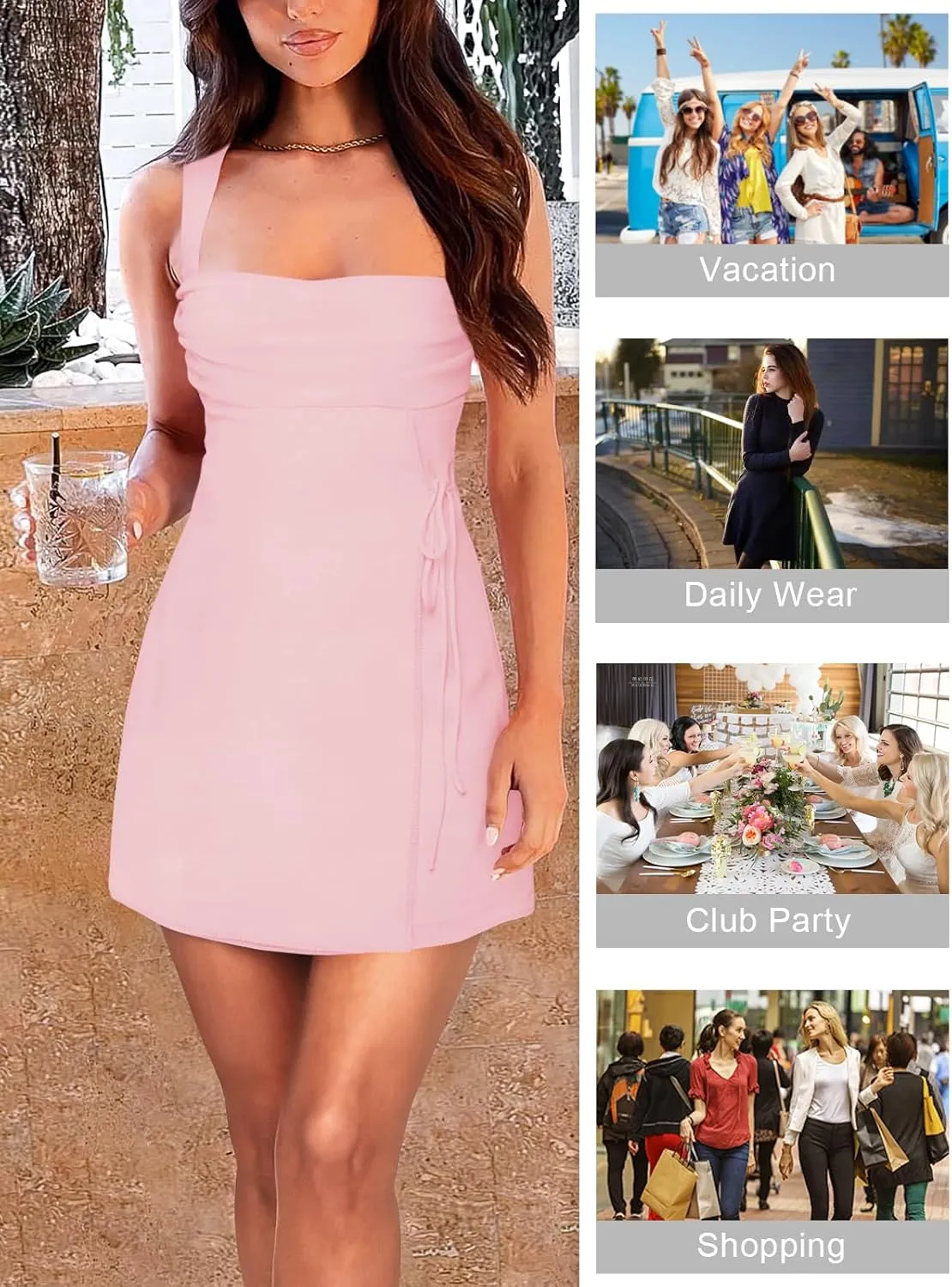Women's Sexy Ruched Mesh Midi Short Dresses for Women Square Neck Fitted Elegant Club Party Cocktail Dress