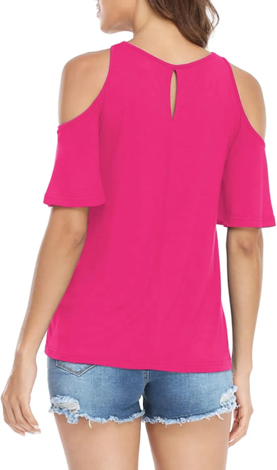 Womens Summer Halter Cold Shoulder Tops Sexy Casual Short Sleeve Keyhole T Shirts Blouse