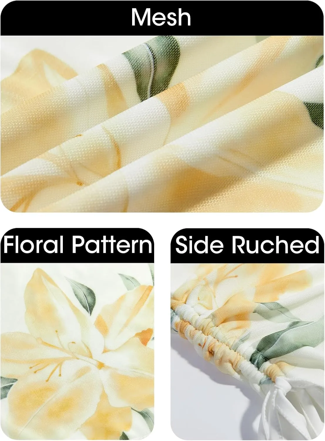 Yousify Womens Floral Tube Top Summer Mesh Strapless Ruched Asymmetrical Hem Drawstring Boho Y2k Bandeau Tops